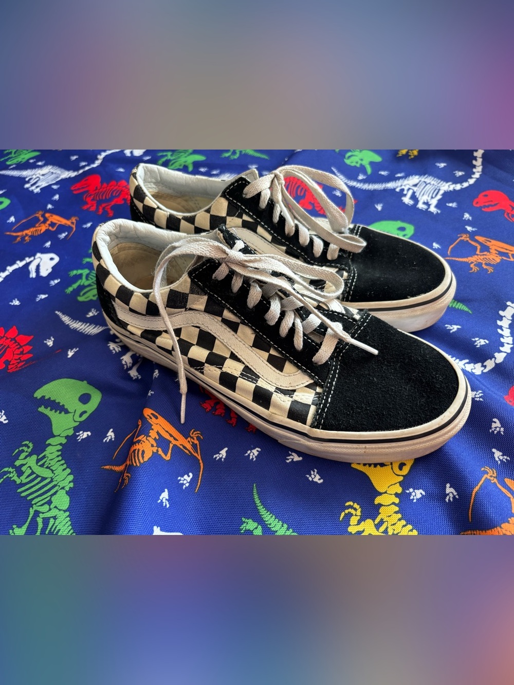 Ladies 7.5 black with checkered vans